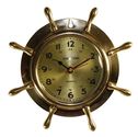 8" Brass Ship Wheel Clock: Nautical Boat Decor