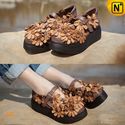 Womens Handmade Floral Leather Wedges Shoes CW305156