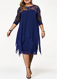 Plus Size Chiffon Overlay H Shape Lace Dress | ... - DRESSES H22