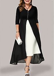 Plus Size Contrast Chiffon Panel Dress |  USD... - DRESSES H22