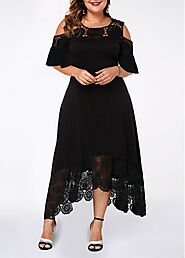 Plus Size Cold Shoulder Lace Stitching Dress | ... - DRESSES H22