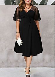 Plus Size Mesh Stitching Short Sleeve Dress |  USD... - DRESSES H22