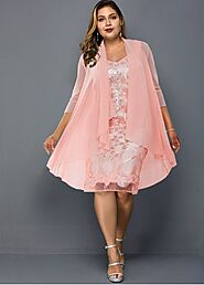 Plus Size Chiffon Cardigan and Lace Dress | - USD $43.63