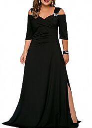 Cold Shoulder Plus Size Solid Dress |  USD $38.98 - DRESSES H22