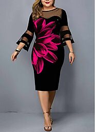 Plus Size Flare Sleeve Floral Print Dress |  USD... - DRESSES H22