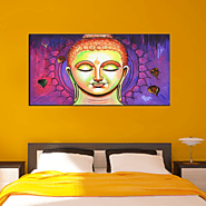 Orange & Yellow Printed Meditating Buddha Framed Wall Art, Wall Painti – DecoreMantra