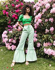 The Ginger Flared Trousers in Green Gingham – Lavaand