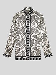 Get Paisley Print Silk White Shirt For Women | Shop Now!