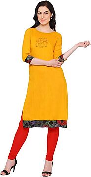 Women Embroidered Straight Kurta (Orange) | Yash Gallery