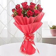 Red Rose Flower Bouquet | Rose Bunch in Red Paper Packing with a Red Ribbon