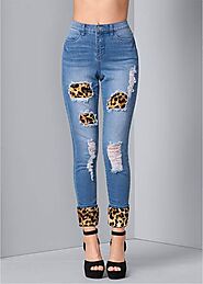 Denim Leopard Cuffed Jeans