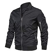 TACVASEN Lightweight Jacket for Men Softshell Fall Thin Bomber Coat, Black L
