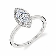 Marquise Shaped Halo Engagement Ring - Elsie
