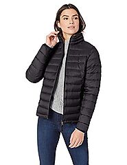 Amazon Essentials Women's Lightweight Long-Sleeve Full-Zip Water-Resistant Packable Puffer Jacket, Black, Large