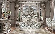 Luxurious Carved Silver King Bedroom Furniture Set