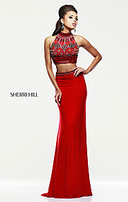 Red/Multi Two-Piece Beaded 2015 Long A-Line Evening Gown Sherri Hill 11068 [Sherri Hill 11068 Red/Multi] - $245.00 : ...