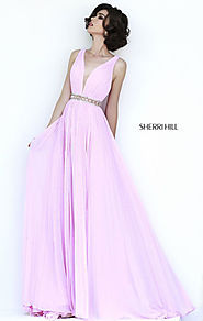 2015 Beaded V-Neck Light Pink Sherri Hill 11222 Bodice Long Pleated Prom Dresses [Sherri Hill 11222 Light Pink] - $16...