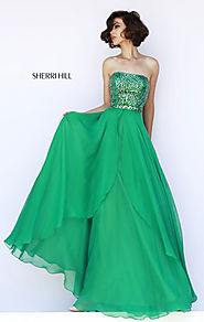 Sherri Hill 1941 Beaded Emerald Straight-Neck Long Bodice Evening Gown 2015 [Sherri Hill 1941 Emerald] - $216.00 : 20...
