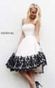Cheap Ivory/Black Strapless Sherri Hill 11092 Short Lace Party Dress