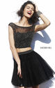 2014 Beaded Sherri Hill 32053 Black/Gunmetal Short V-Back Prom Dress