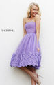 2014 Sherri Hill 11092 Strapless Straight-Neck Lilac Short Lace Prom Dress