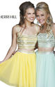 Beaded Two Piece Sherri Hill 11060 Cheap Yellow Short Bodice Party Dress