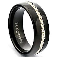 DETOR Braided Tungsten Wedding Band Silver Inlay Black Ring