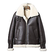 Mens B3 Sheepskin Shearling Jacket Short Leather Jacket Mens Motorcycle Jacket Airforce Flight Coat