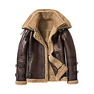 Mens Brown Shearling Jacket Short Sheepskin Coat Double Collar Fur Jacket Mens Leather Jacket