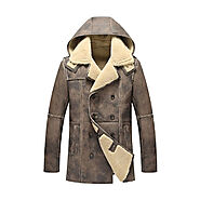 Mens Shearling Coat Sheepskin Jacket Genuine Leather Hooded Outerwear Long Style Mens Fur Coat