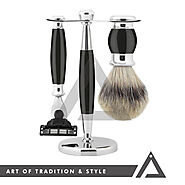 Ajord 3-Piece Shaving Set Gillette Mach3 Black Razor and Pure Badger Brush