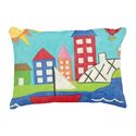 Sailboat and Hot Air Balloon with Cityscape Accent Pillow