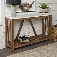 Walker Edison Furniture Modern Farmhouse Accent Entryway Table, 52 Inch - White Marble/Walnut Brown