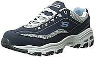 Skechers Sport Women's D'Lites Memory Foam Lace-up Sneaker,Navy/White,9.5 W US