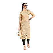 ATTRACTIVE BROWN COLOR COTTON PRINTED AND EMBROIDERED KURTI