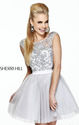 2014 Cap-Sleeves Sherri Hill 21167 Tulle Open-Back Silver Short Prom Dress [Sherri Hill 21167 Silver] - $180.00 : The...