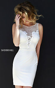 2014 Sleeveless Sherri Hill 4328 V-Back Ivory Short Lace Cocktail Dress [Sherri Hill 4328 Ivory] - $162.00 : The most...
