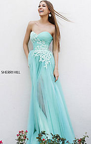 2014 Strapless Sherri Hill 11114 Blue/Green Floral A-Line Long Prom Dress [Sherri Hill 11114 Blue/Green] - $192.00 : ...