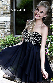 2014 Black Beaded Sherri Hill 3880 Chiffon Short Bodice A-Line Cocktail Dress [Sherri Hill 3880 Black] - $166.00 : Th...