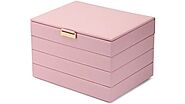 FANCIME Large Stackable Pink Leather Jewelry Organizer