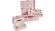 GOLVER 2-pack Pink Leather Jewelry Box