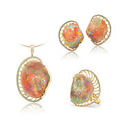 Rare Opalised Fossil Seashell set in 18k with Diamonds