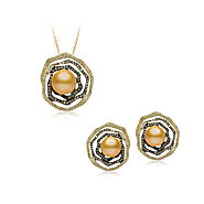Australian Gold South Sea Pearl Pendant and Earrings set in 18k with Diamonds