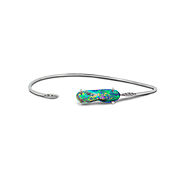 Black Opal Bangle set in 18k with Diamonds displaying Flashes of Multi Colours