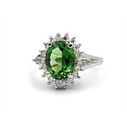 Oval Green Tourmaline Ring in Platinum with Diamonds