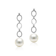 Australian White South Sea Pearl Earrings set in 18k with Diamonds