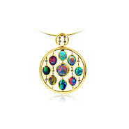 Black Opal Pendant set in 18k displaying Vivid Red, Blue and Green Colours