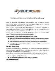 Neighborhood Trainers, Your Online Personal Trainer Directory