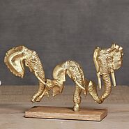 Shop Manor House Elephant Head on Wooden Stand Figurine, Gold Online