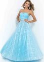 Powder Blue Sheer Sweetheart Beaded Ruched A Line Prom Dress